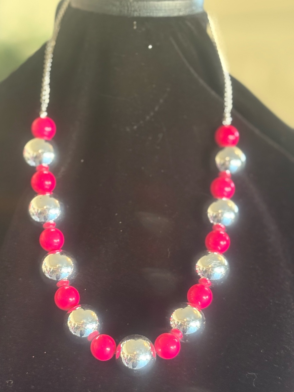 Bold Pink and Silver Beaded Statement Necklace